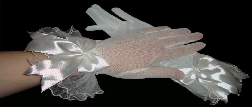 ♠ weiße sexy Nylon Empire Barock Rokoko Pinup Lolita Vintage Retro Handschuhe ♠ - Bild 1 von 1