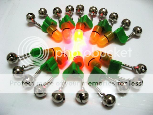 20 Fishing Bell Bite Alarm Clip On Rod Tip LED Light  