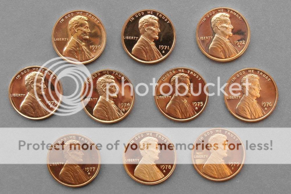 Decade of Proof Lincoln Cents 1970 S to 1979 S 10 Coins  